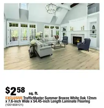 Home Depot Trafficmaster summer breeze white oak 12mm x 7.6-inch wide x 54.45-inch length laminate flooring offer