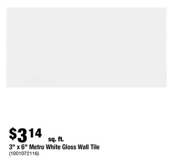 Home Depot 3" x 6" metro white gloss wall tile offer