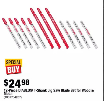 Home Depot 12-piece diablo t-shank jig saw blade set for wood & metal offer