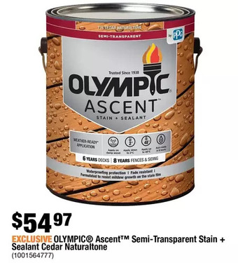 Home Depot Olympic ascent semi-transparent stain + sealant cedar naturaltone offer