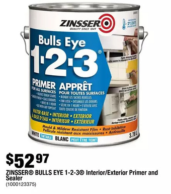 Home Depot Zinsser bulls eye 1-2-3 interior/exterior primer and sealer offer
