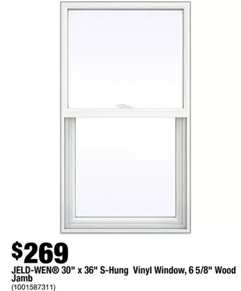 Home Depot Jeld-wen 30" x 36" s-hung vinyl window, 6 5/8" wood jamb offer