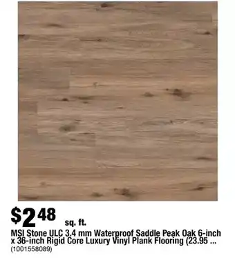 Home Depot Msi stone ulc 3.4 mm waterproof saddle peak oak 6-inch x 36-inch rigid core luxury vinyl plank flooring offer