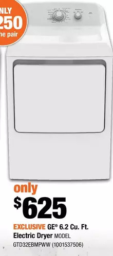 Home Depot Ge 6.2 cu. ft. electric dryer offer