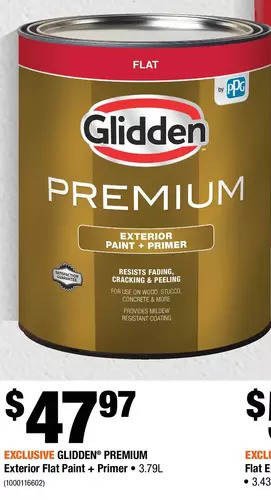 Home Depot Glidden premium exterior flat paint + primer offer