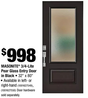Home Depot Masonite 3/4-lite pear glass entry door in black offer