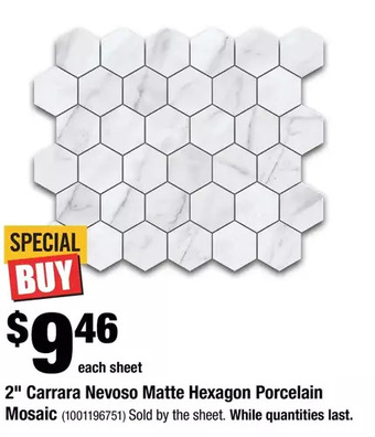 Home Depot 2" carrara nevoso matte hexagon porcelain mosaic offer
