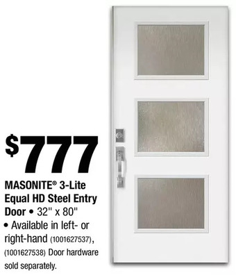 Home Depot Masonite 3-lite equal hd steel entry door offer