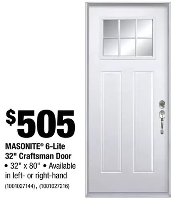 Home Depot Masonite 6-lite 32" craftsman door offer
