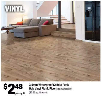 Home Depot 3.4mm waterproof saddle peak oak vinyl plank flooring offer