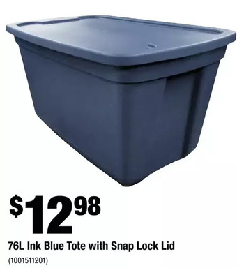 Home Depot 76l ink blue tote with snap lock lid offer