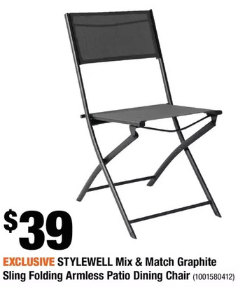 Home Depot Stylewell mix & match graphite sling folding armless patio dining chair offer