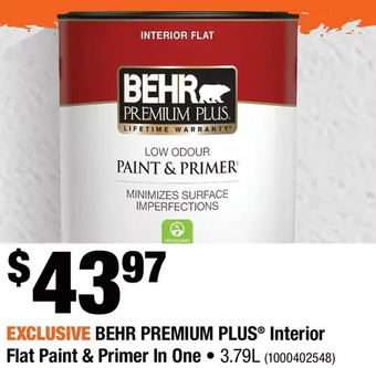 Home Depot Behr premium plus interior flat paint & primer in one offer