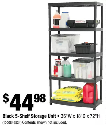 Home Depot Black 5-shelf storage unit offer