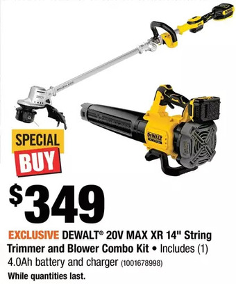 Home Depot Dewalt 20v max xr 14" string trimmer and blower combo kit offer
