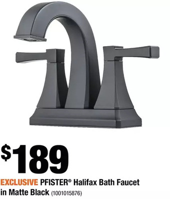 Home Depot Pfister halifax bath faucet in matte black offer