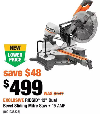 Home Depot Ridgid 12" dual bevel sliding mitre saw offer