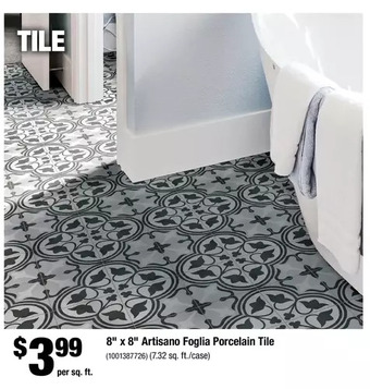 Home Depot 8" x 8" artisano foglia porcelain tile offer