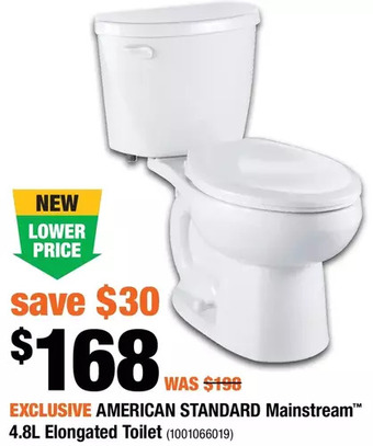 Home Depot American standard mainstream 4.8l elongated toilet offer