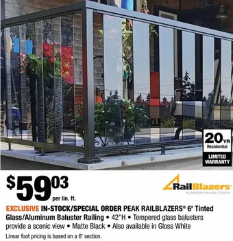 Home Depot Peak railblazers 6' tinted glass/aluminum baluster railing offer