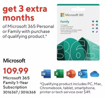 Staples Microsoft 365 family 1-year subscription offer
