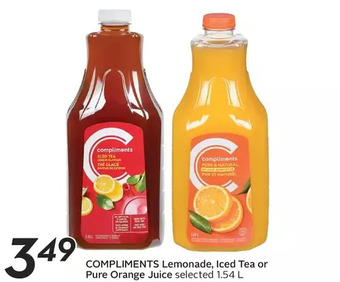 Sobeys Compliments lemonade, iced tea or pure orange juice offer