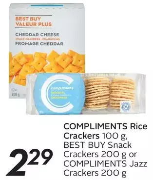 Sobeys Compliments rice crackers, best buy snack crackers or compliments jazz crackers offer
