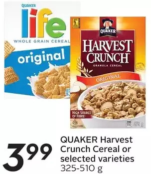 Sobeys Quaker harvest crunch cereal offer