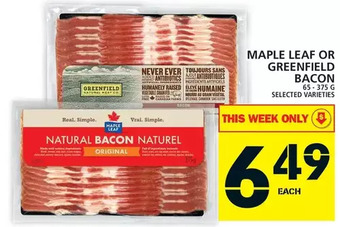 Food Basics Maple leaf or greenfield bacon offer