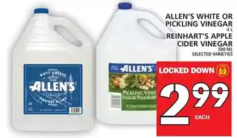 Food Basics Allen's white or pickling vinegar | reinhart's apple cider vinegar offer