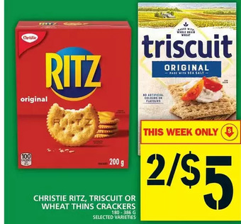 Food Basics Christie ritz, triscuit or wheat thins crackers offer