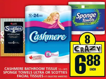 Food Basics Cashmere bathroom tissue, sponge towels ultra or scotties facial tissues offer