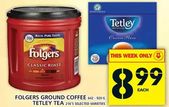 Food Basics Folgers ground coffee | tetley tea offer