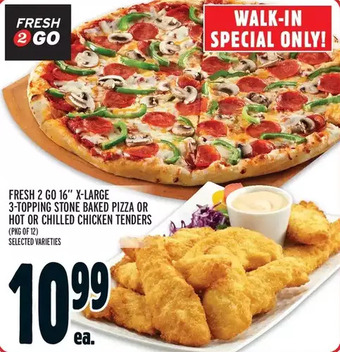 Metro Fresh 2 go 16" x-large 3-topping stone baked pizza or hot or chilled chicken tenders offer