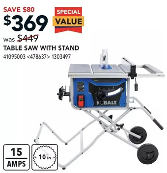 RONA Kobalt table saw with stand offer