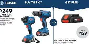 RONA Bosch 2-piece tool combo kit. includes bag, charger and 2 batteries | 4-a lithium-ion battery offer