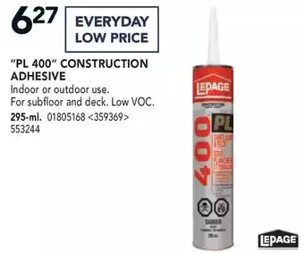 RONA Lepage "pl 400" construction adhesive 295-ml offer