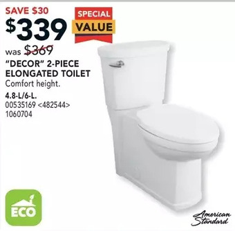 RONA American standard "decor" 2-piece elongated toilet 4.8-l/6-l offer