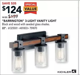 RONA Kichler "barrington" 3-light vanity light. 22" offer