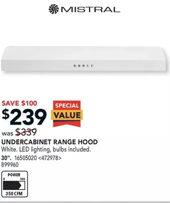 Lowe's Mistral undercabinet range hood offer