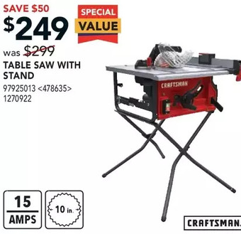 Lowe's Craftsman table saw with stand offer