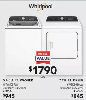 Lowe's Whirlpool 5.4 cu. ft. washer | 7 cu. ft. dryer offer