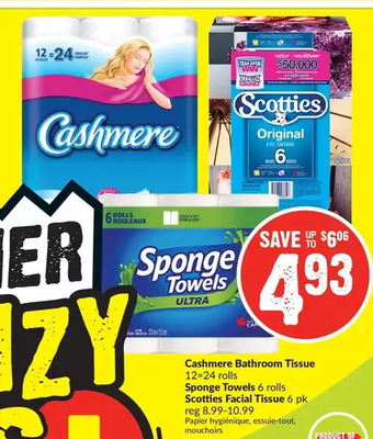FreshCo Cashmere bathroom tissue | sponge towels | scotties facial tissue offer