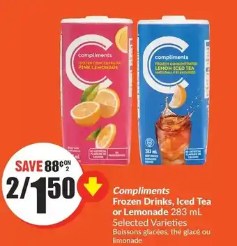 FreshCo Compliments frozen drinks, iced tea or lemonade offer
