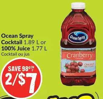 FreshCo Ocean spray cocktail or 100% juice offer