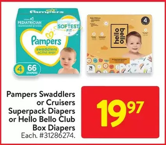 Walmart Pampers swaddlers or cruisers superpack diapers or hello bello club box diapers offer