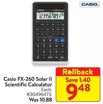 Walmart Casio fx-260 solar ii scientific calculator offer