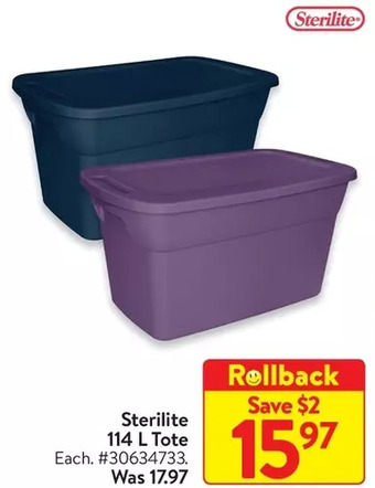 Walmart Sterilite 114 l tote offer