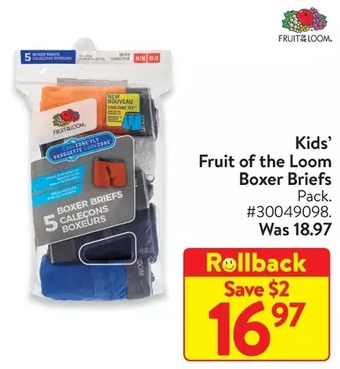 Walmart Kids' fruit of the loom boxer briefs offer
