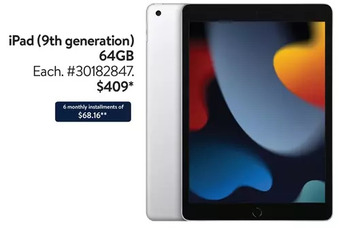 Walmart Ipad (9th generation) 64gb offer